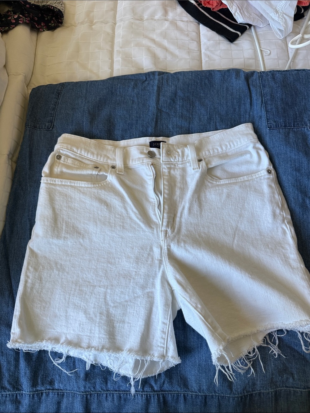 J. Crew White Frayed Hem Denim Cutoff Shorts